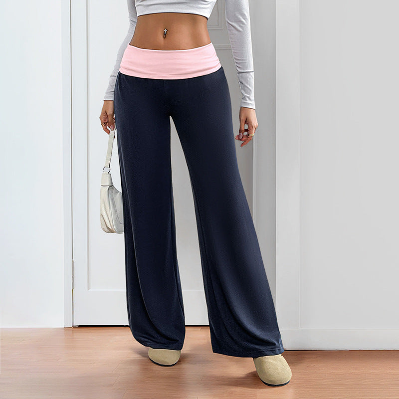 Color-blocked Casual Flared Trousers