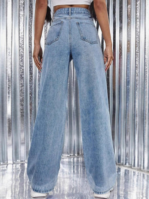 Wash Water High Waist Straight Beading Jeans