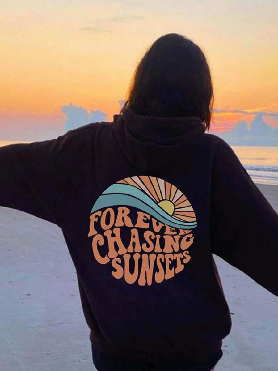 Forever Chasing Sunsets Loose Casual Hooded Sweatshirt