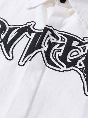 Foam Letter Printing Loose Long-sleeved Shirt