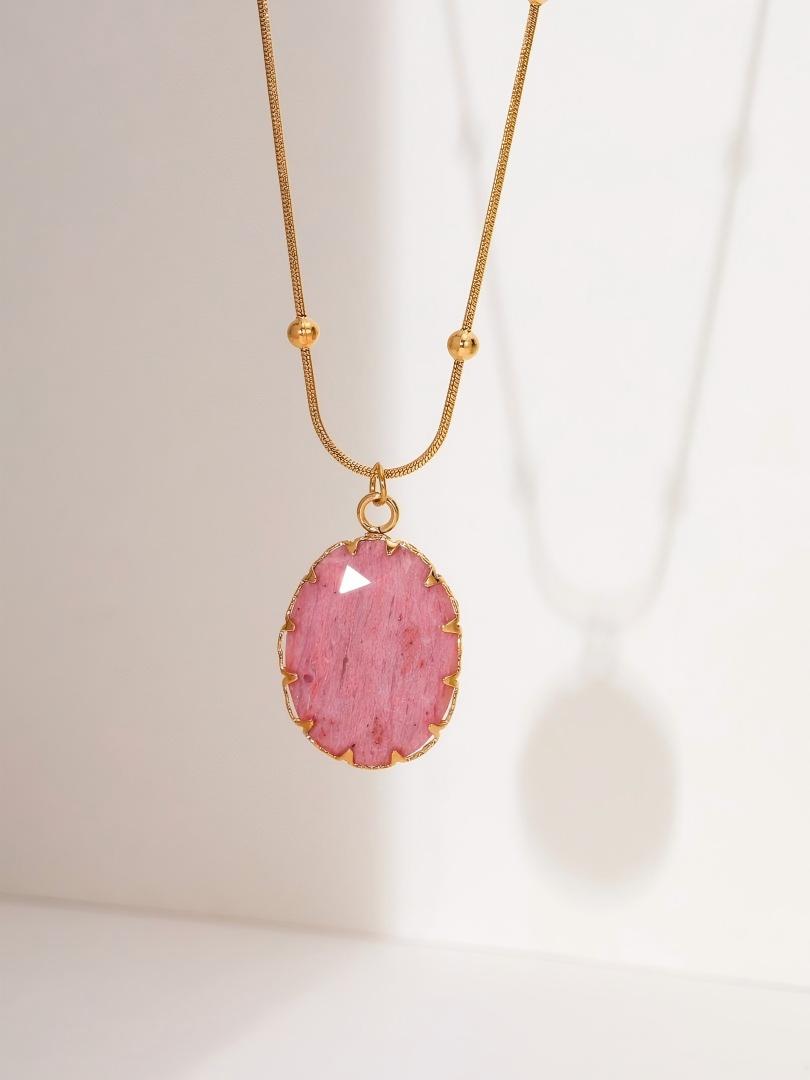 Pink Oval Pendant Necklace