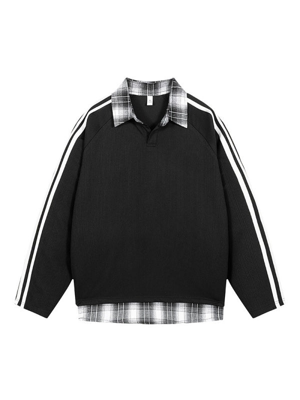 Fake Two Pieces Splicing V-neck College Style Polo