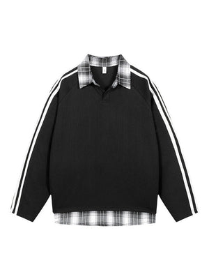 Fake Two Pieces Splicing V-neck College Style Polo