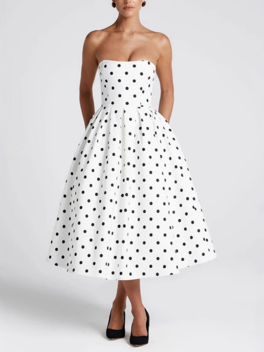 Liber Summer Women's Fashion Polka Dots Midi Dresses