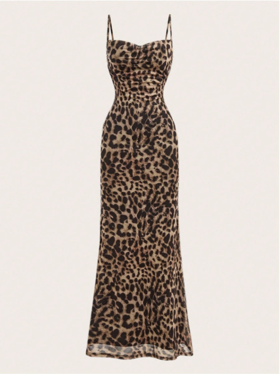 Leopard Slim Fit Sleeveless Maxi Dresses