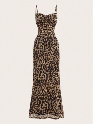 Leopard Slim Fit Sleeveless Maxi Dresses