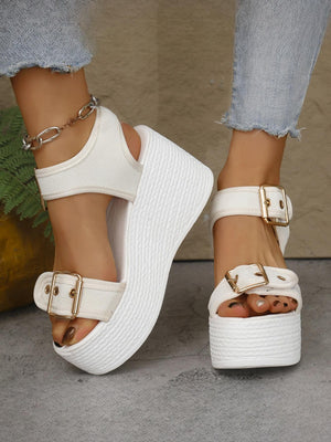 Metal Buckle Vacation Wedge Platform Sandals