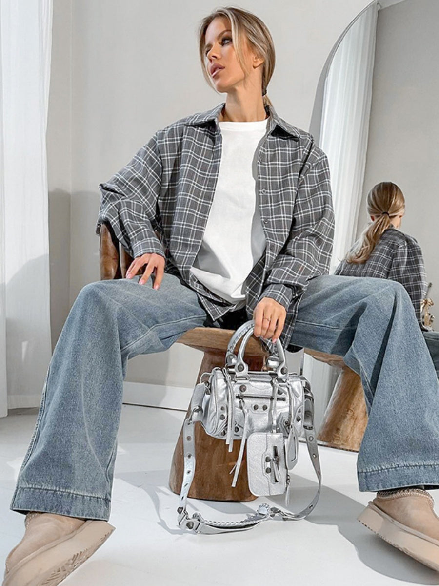 Liber Autumn Women's Buttons Plaid Shirts