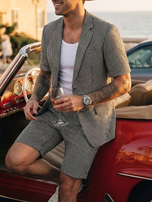 Plaid Slim-fit Business Dinner Leisure 2-piece Sets Set