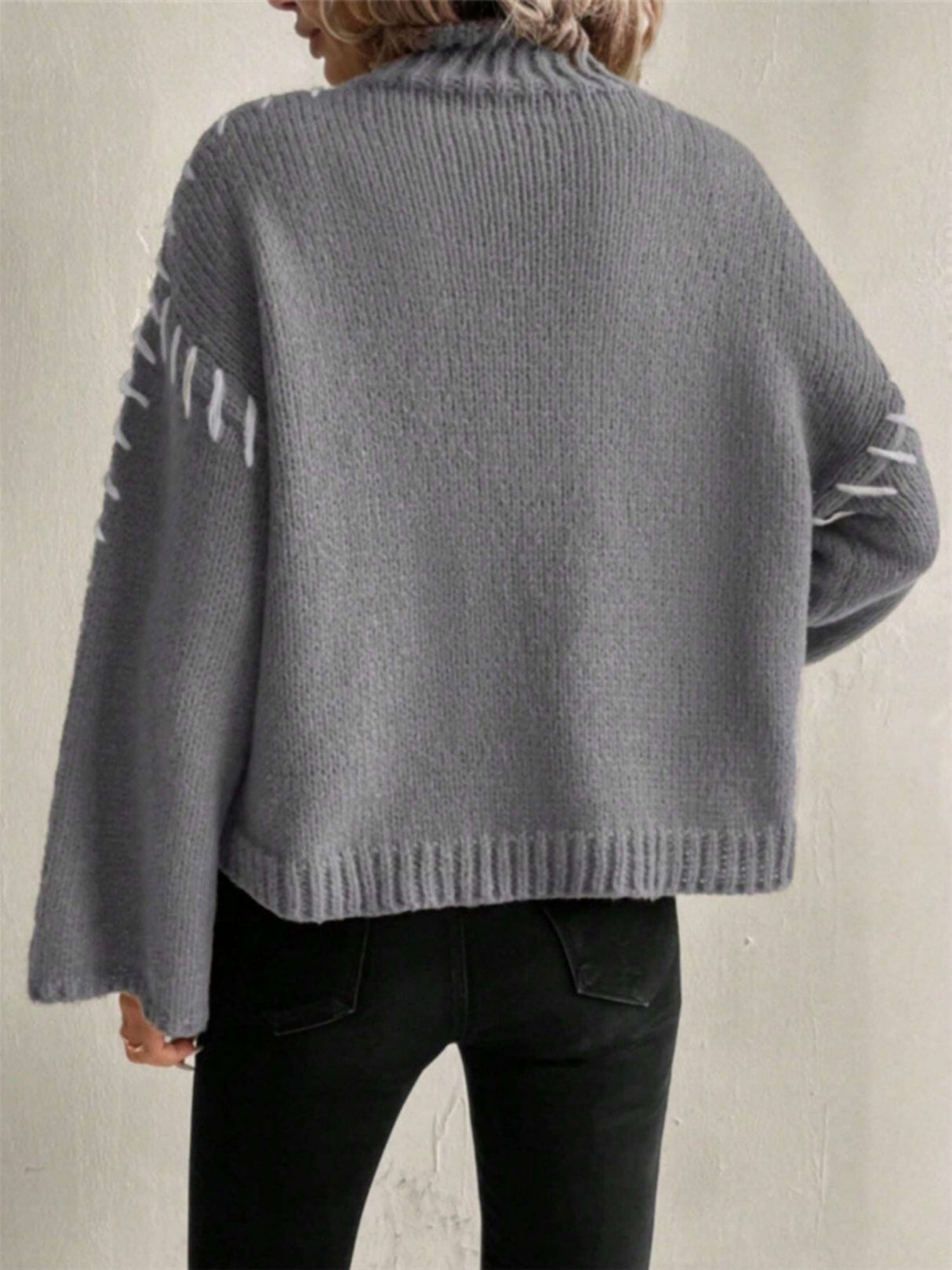 Turtleneck Contrasting Colors Solid Color Knitted Sweater