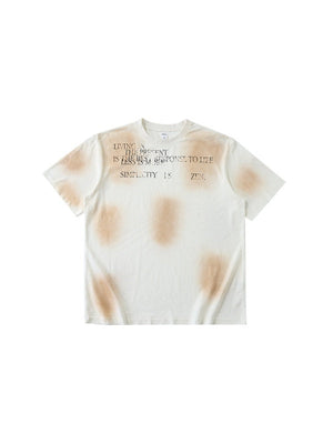 Cotton And Linen Printed Color-blocked Letter T-shirts