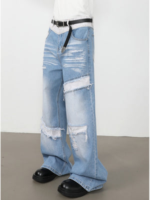 Patch Fake Hole Patchwork Jeans
