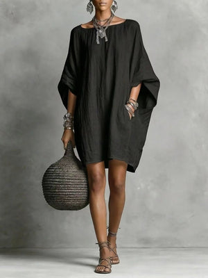 Linen-style Batwing Top, Loose-fitting Midi Dress