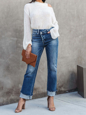 Straight-leg High-waisted Pocket Jeans