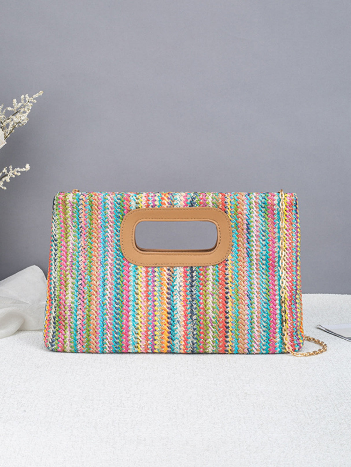 Colorful Straw Tote Bag For Vacation