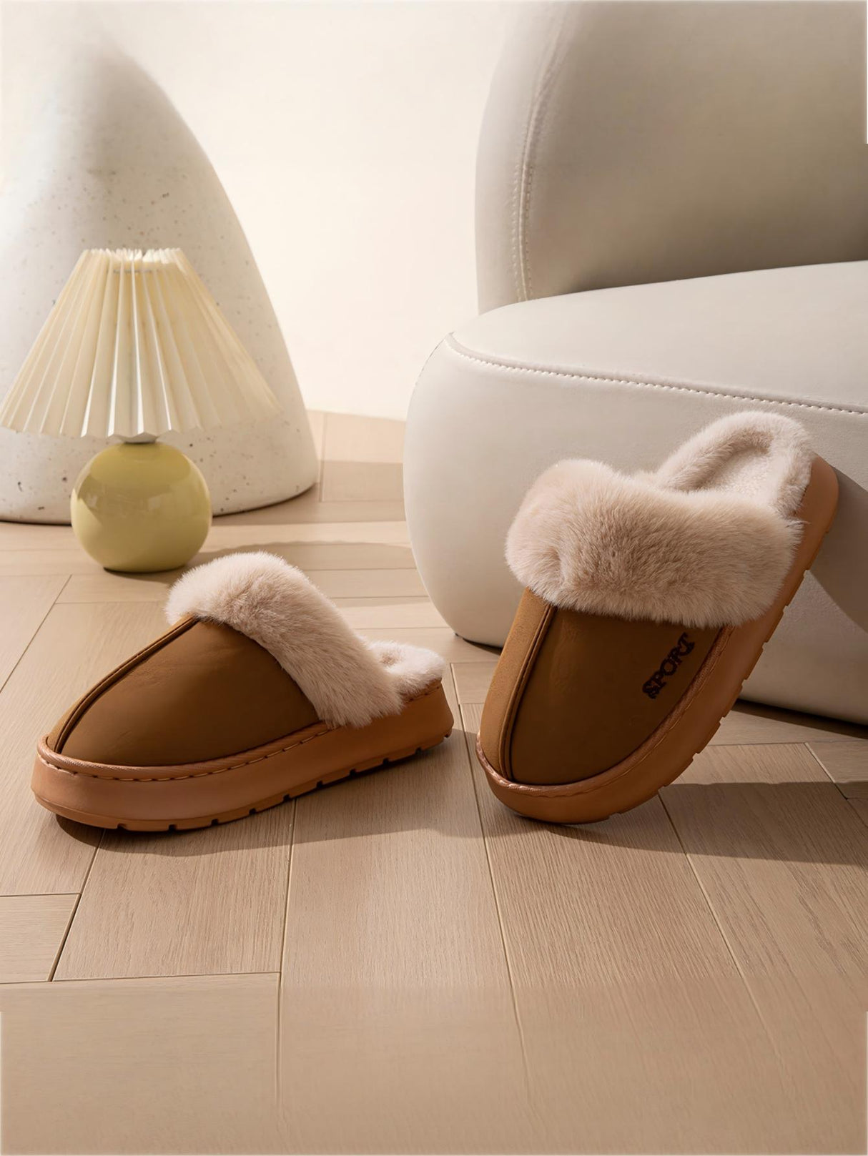 Solid Color Plush Thick-soled Slippers