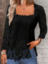 Lace Trim Square Collar Long-sleeved T-shirt