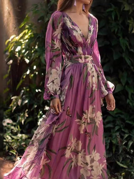 Maxikleider mit Blumenmuster und V-Ausschnitt