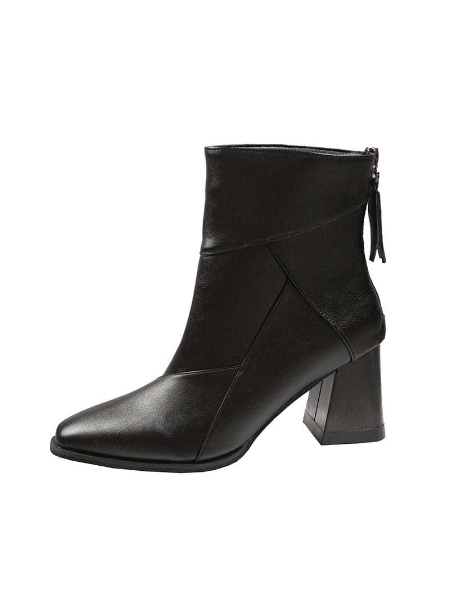 Solid Color Geometric Patchwork Chunky Heel Women's Boots