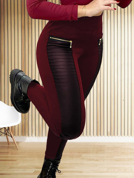 PU Leather Splicing Interface Bag High-waisted And High-elasticity Pants