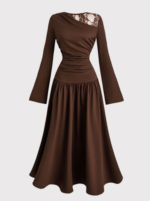 Lace-trimmed, Openwork Long-sleeved Dress