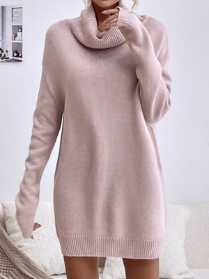 High-necked Long-sleeved Waist-cinching And Hip-hugging Knitted Sweaters Midi Dresses