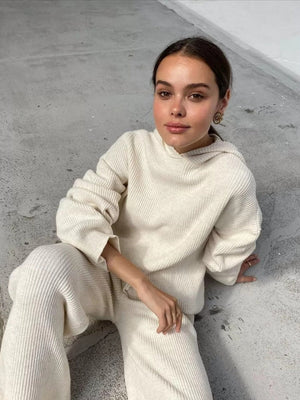 Liber Autumn women's hooded solid color sweatshirt long sleeve two-piece suit