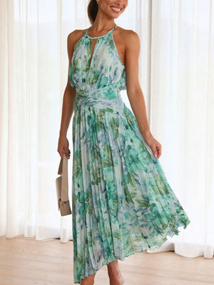 Printed Halter V-neck Sleeveless Maxi Dresses