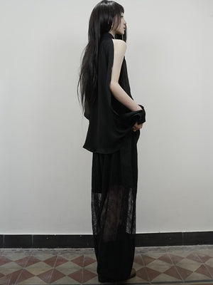 Openwork Sleeve Chiffon Blouse