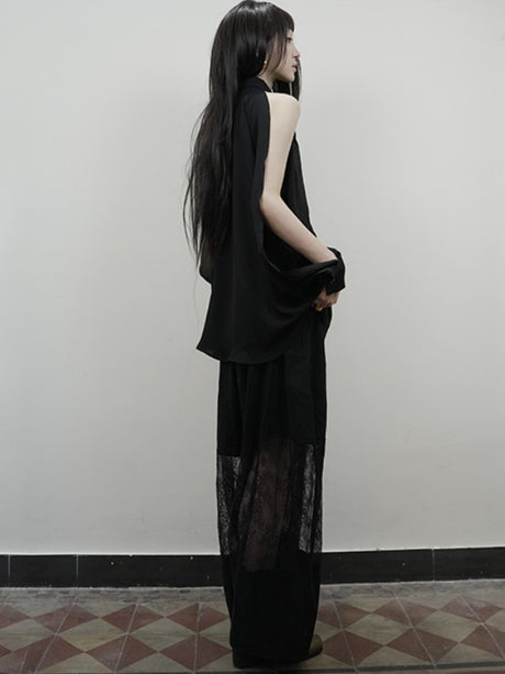 Openwork Sleeve Chiffon Blouse