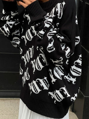 Liber Autumn women's retro fashion European and American rock print pullover sweater