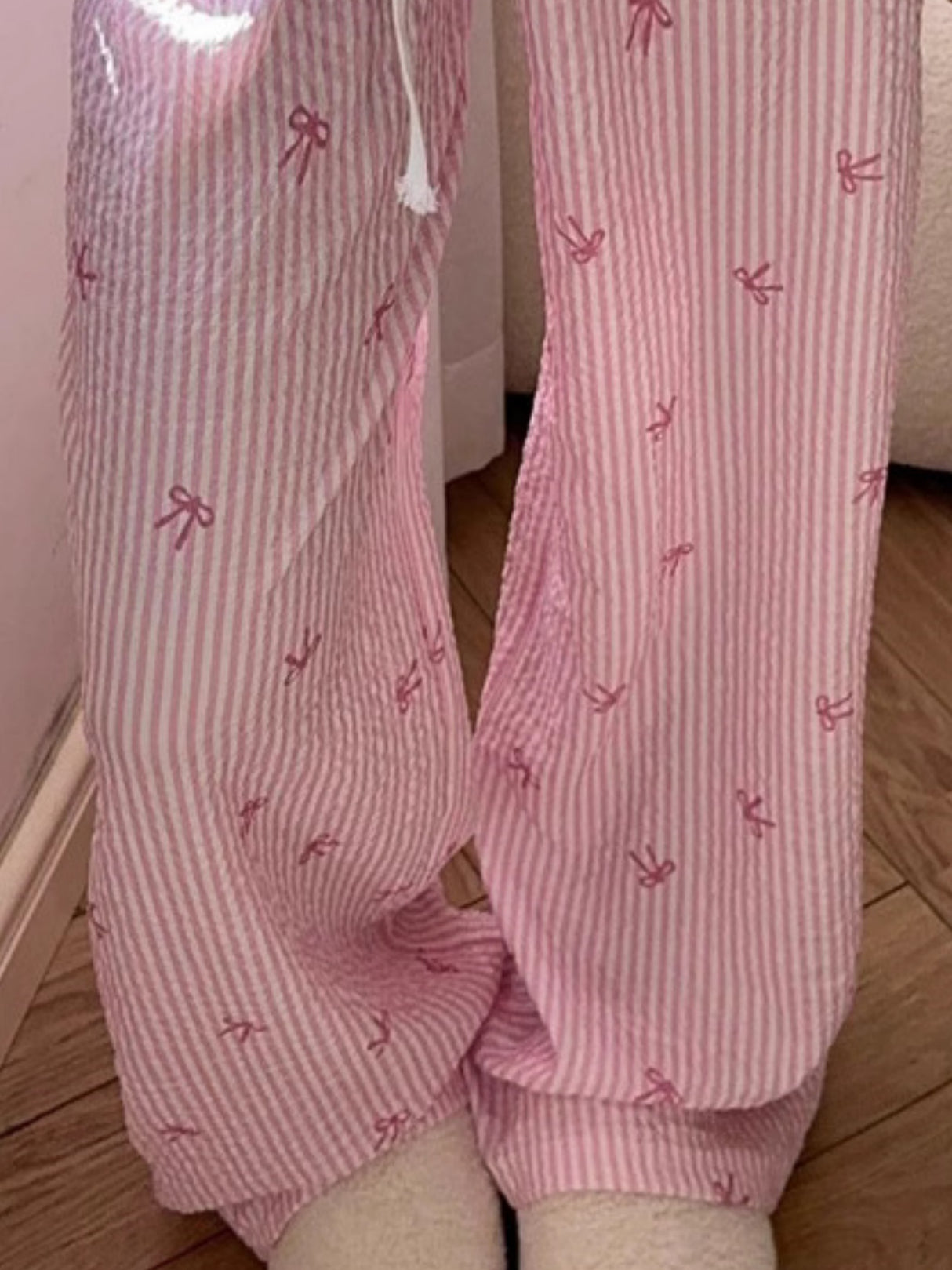 Y2K Bow Stripes Color-blocked Straps Sweet Pants