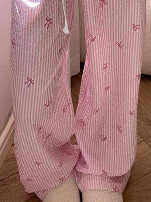 Y2K Bow Stripes Color-blocked Straps Sweet Pants