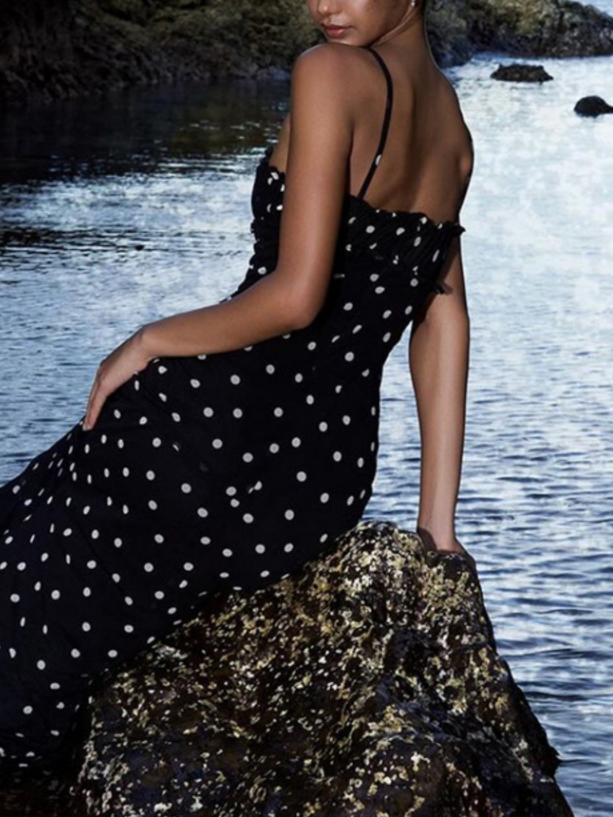 Polka Dots Spaghetti Strap Backless Bodycon Slimming Maxi Dresses