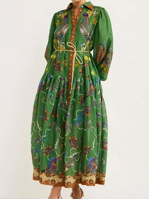 Robes maxi bohèmes à imprimé floral, col polo et manches lanternes
