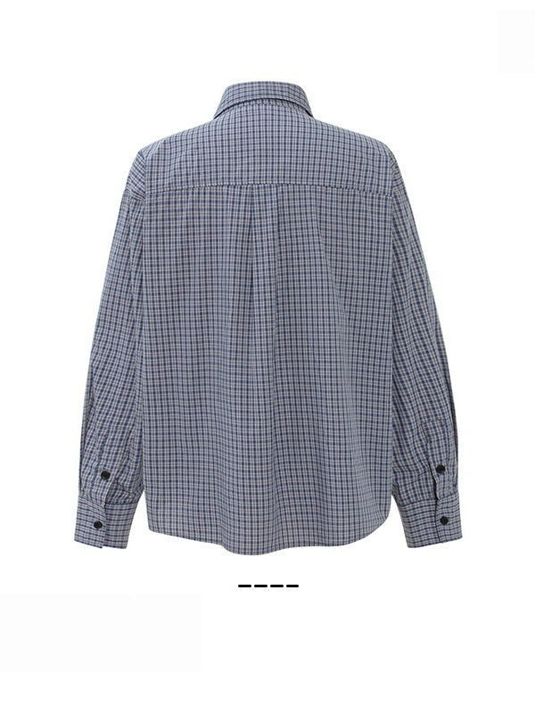 Retro Portrait Appliqué Embroidery Plaid Cleanfit Loose Shirts