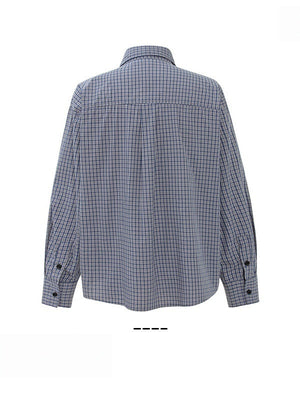 Retro Portrait Appliqué Embroidery Plaid Cleanfit Loose Shirts