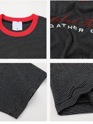 Retro Letter Embroidery Loose-fit T-shirts