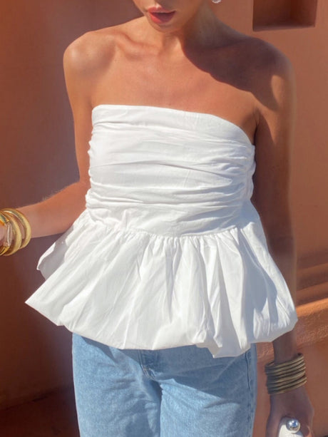 Plaid Splicing Ruffle Strapless Sweet Tank Tops&Camis