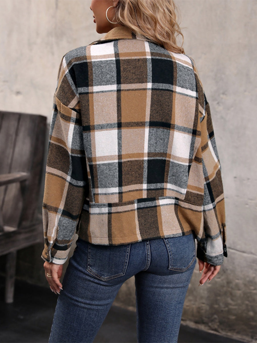 Lapel Short khaki plaid Pocket coat