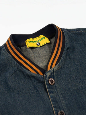 Hip Hop Washing Old Letter Embroidery Stand Collar Long-sleeved Shirt