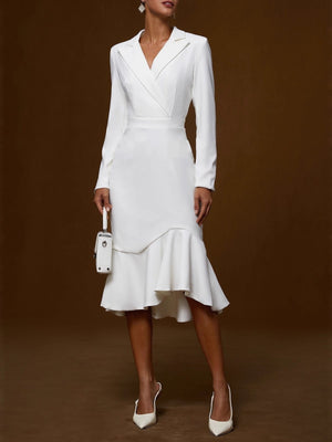 Suit Collar, Elegant, Fitted Waist, Bodycon, Fishtail Midi Dress