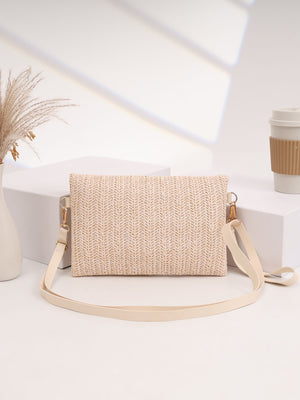 Solid Color Vacation Floral Straw Crossbody Bag