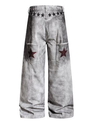 Post-apocalyptic Heavy Industry Distressed Wide-leg Punk Letter Printed Straight-fit Cargo Trousers