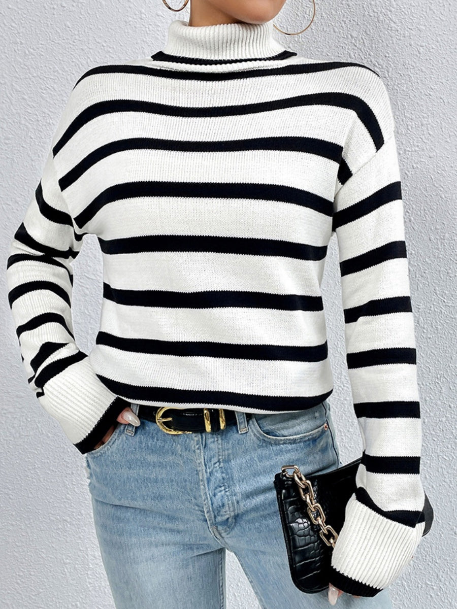 Streifen, kontrastierende Farben, überschnittene Schultern, lockere Pullover