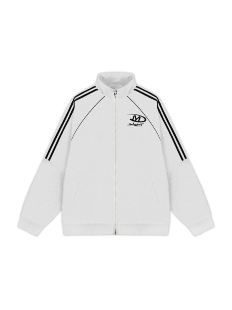 Stand Collar Letter Embroidery Ribbon Contrasting Colors Zipper Jackets