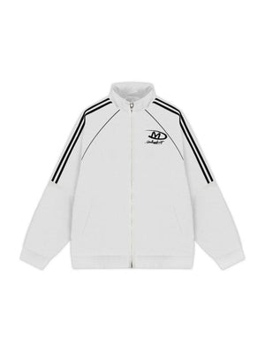 Stand Collar Letter Embroidery Ribbon Contrasting Colors Zipper Jackets