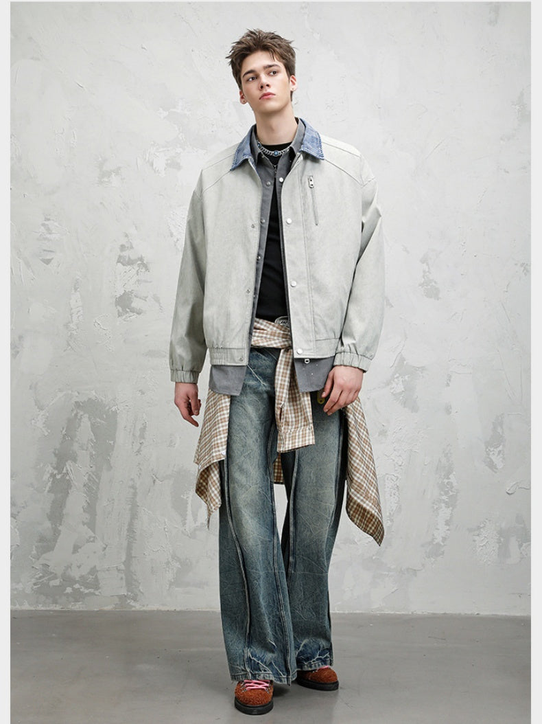 High Street Lapel All-match Loose Fake Two Pieces Flight Jacket