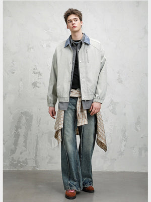 High Street Lapel All-match Loose Fake Two Pieces Flight Jacket