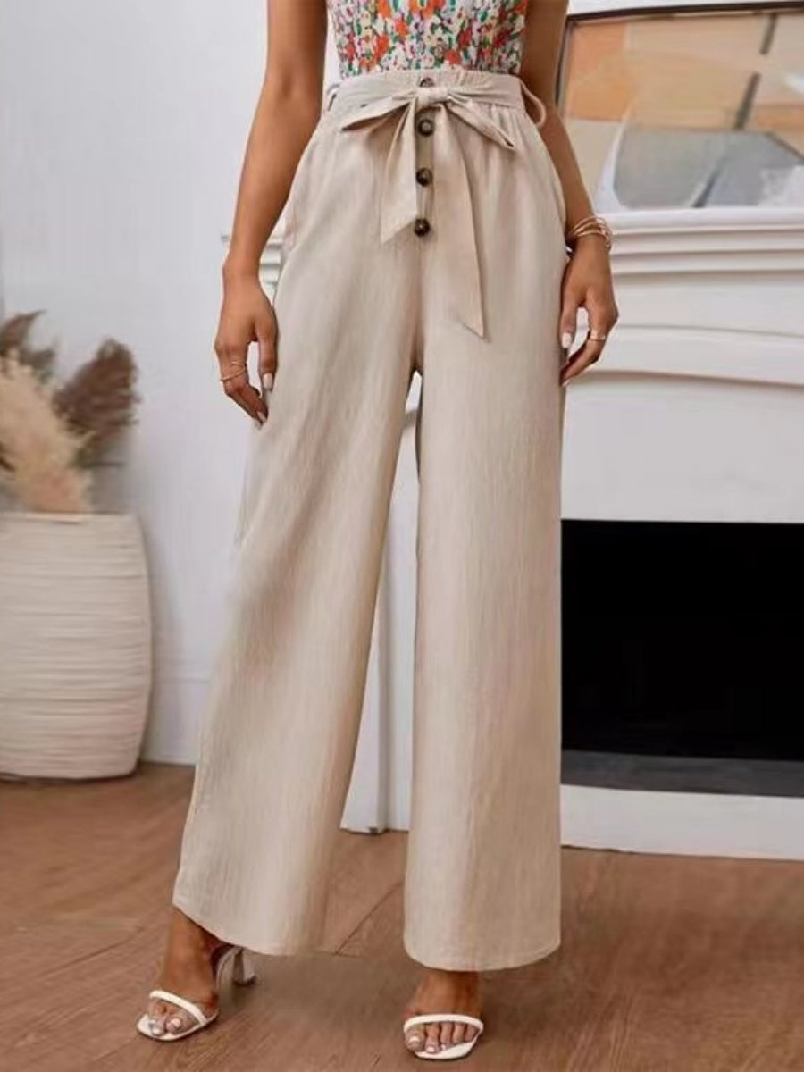 Basic Belt Cotton And Linen Tight Loose Leisure Wide-leg Trousers